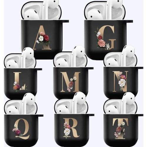 Case for Apple AirPods 1st / 2nd Generation Initial Name Silicone Protective Bluetooth Earphone Cover Charging Black Earpod box