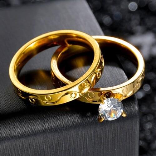 Wedding Rings for Women Men Couple Promise Band Set Crystal Stainless Steel Engagement Jewelry Dropshipping for Lovers