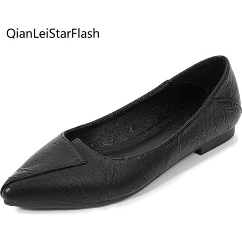Leather Shoes Women Black Working Shoes Anti-slip Flat Heel Pointed Toe Office Lady Career Shoes All Match Comfortable Soft Sole