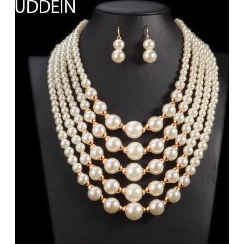 UDDEIN African Beads Jewelry Handmade Multi Layer Pearl Necklace & Pendant Bridal Nigerian Wedding Indian Necklace Earrings Sets