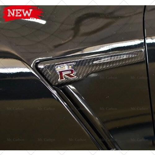 FOR NISSAN GTR R35 MY17 OEM CARBON FIBER FRONT FENDER LOGO EMBLEM COVER TRIM TUNING PART FOR GT-R R35 CARBON FENDER BADGE