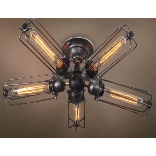 Vintage Industrial Barn Metal Cage Ceiling Lamp Flush Mount Steampunk Edison Hanging Light Mini Art Chandelier 110V/220V/230V