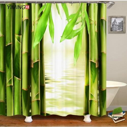 Bathroom Waterproof Shower Curtain Green Natural Landscape Bamboo Bamboo Forest Printed Bathroom Decorative Curtain With Hook