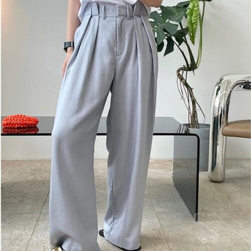 2021 New Summer Fashion Ladies Wide Leg Pants Loose High Quality Women Trousers Solid Color Casual Elegant Female Bottoms T143