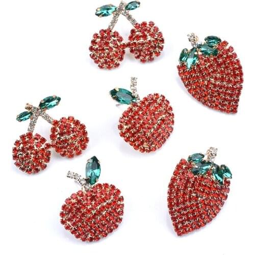Red Crystal Rhinestone Apple Strawberry Cherry Fruit Drop Earrings Women Fashion Jewelry Cute Girls Charm Statement Earrings