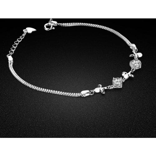 Cute style girl 925 sterling silver bracelet four-leaf clover bracelet zircon mosaic design solid silver bracelet size 17.5cm