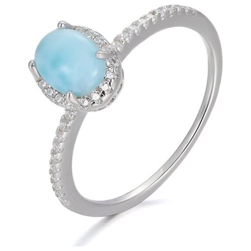 925 Sterling Silver Natural Stone Larimar Proposal Ring Women Design Classic Simple Female Wedding LOVE Diamond Jewelry Dating