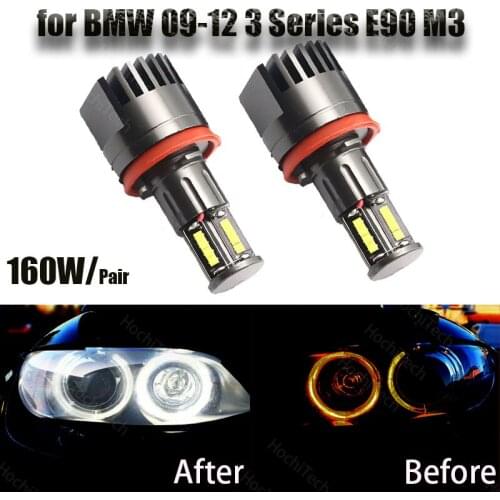 160w Led Marker Car Angel Eyes for BMW 2009-2012 3 Series E90 M3 White LED Halo Angel Eye Headlight Bulbs
