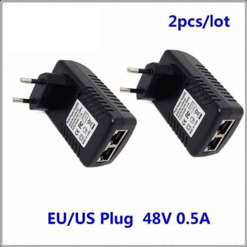 2PCS/LOT PoE Injector DC 48V 0.5A Power over Ethernet IEEE802.3af/at Power Adapter for PoE IP Camera Wifi AP VoIP