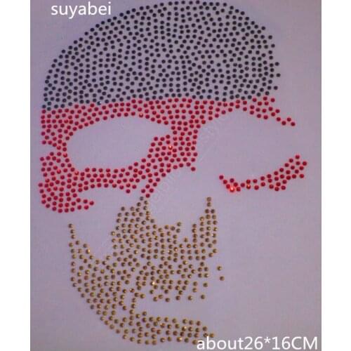 2pc/lot Colorful skull iron on applique patches hot fix rhinestone transfer motifs iron on crystal transfers design for shirt
