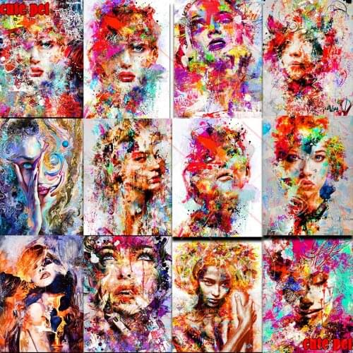 5d diy diamond painting Abstract graffiti woman portrait Watercolor art mosaic crystal painting full diamond embroidery decor