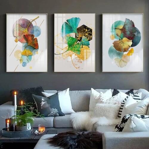 Blue Green Yellow Gold Plant Leaf Abstract Poster Nordic Canvas Print Wall Art Painting Modern Picture Living Room Decoration