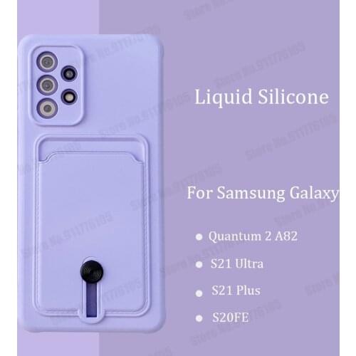 Candy Color Liquid Silicone Wallet Card Holder Case For Samsung Quantum A82 S21 Ultra A72 A52 A32 A51 5G Soft Gel Rubber Cover