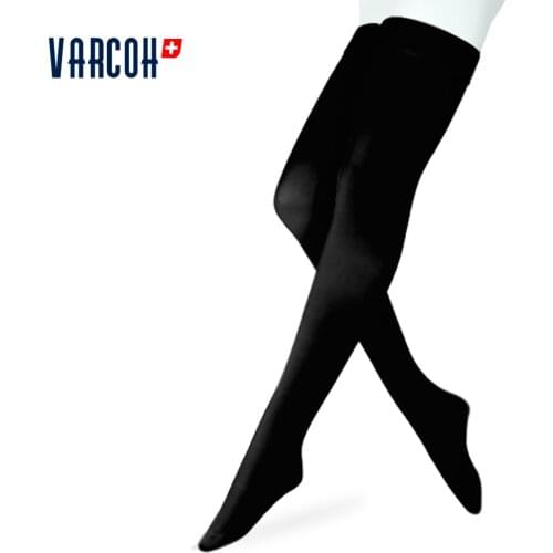 Thigh High Compression Stockings, Opaque, Firm Support 30-40 mmHg With Silicone Band, Treatment Swelling, Varicose Veins, Edema