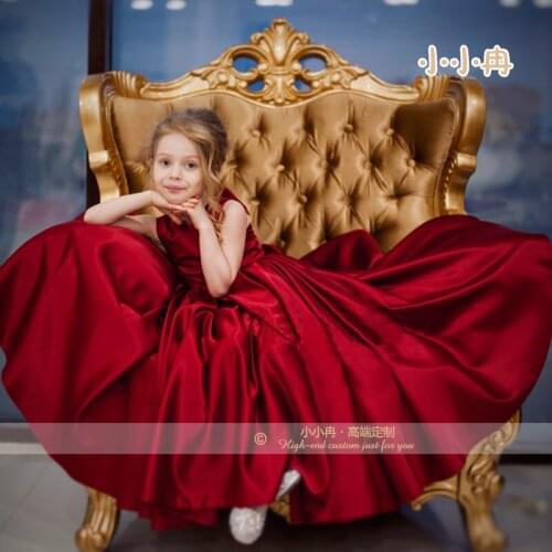 Custom Flower Girl Dress Kids Clothes Satin Back Bow Girls Pageant Gown Princess Birthday Party Long Dress AG0416