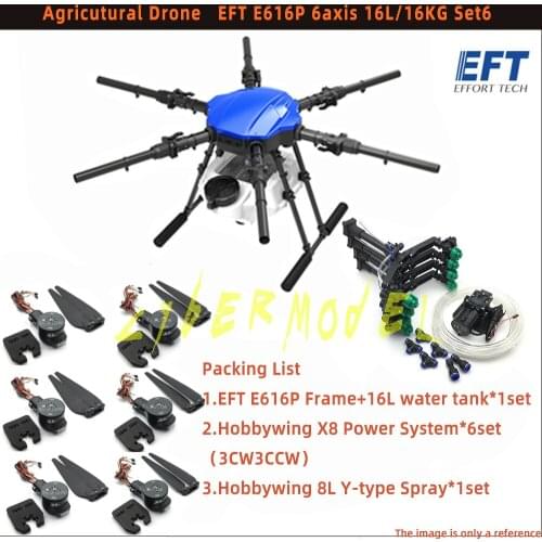 EFT E616P Six-axis 16L 16kg Agricultural Spray Drone Frame Kit E616S Brushless Water Pump with Hobbywing X8 Power System