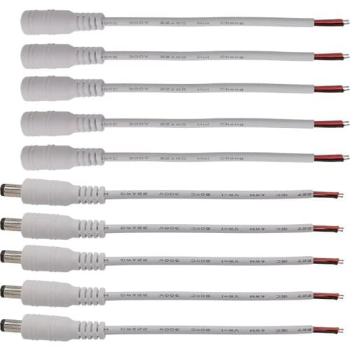 DC 5.5x2.1mm Male & Female Cable White 12V 5.5*2.1mm DC Power Plug Jack Pigtail Cable Wire Connector Adapter for LED Strip Light