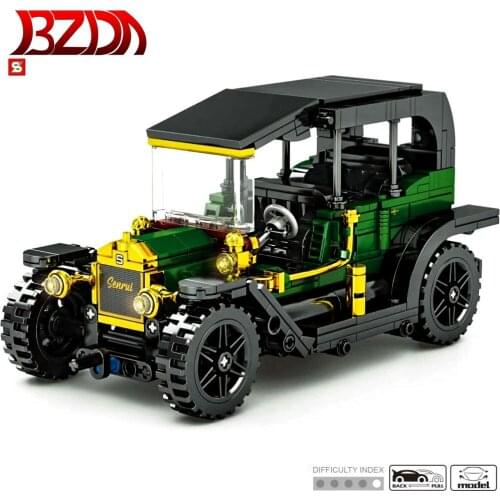 BZDA Classic Pull Back Car Mode Building Blocks Retro Car Building Blocks Architecture Bricks Toys Christmas Gifts DIY
