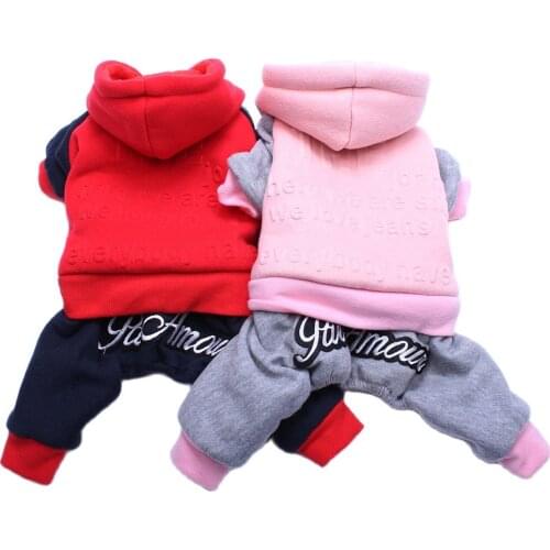 Pet Dog Fleece Hoodie Jumpsuit Letter Embossed Cat Puppy Outfit Coat Jacket Warm Clothes Apparel