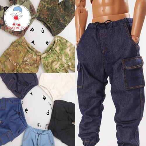 1/6 Male Trendy Korean black white Hip-hop Drop Camouflage Pants Loose blue Jeans pants for 12 inch TBLeague Soldier Figure Body