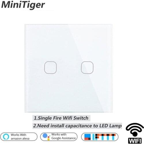 Minitiger EU Smart Home Wifi Wall Light Touch Switch 1 Gang WiFi Remote Wifi Light Switch Crystal Glass Panel