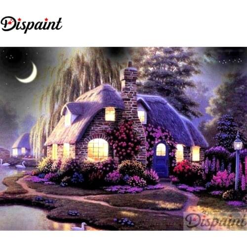 Dispaint Full Square/Round Drill 5D DIY Diamond Painting "Flower house scenery" Embroidery Cross Stitch 5D Home Decor A10834