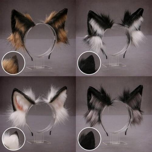 2021 New Faux Fur Wolf Ears Headband Realistic Furry Animal Hair Hoop Cosplay Costume