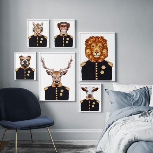 Canvas Printings Painting Deer Lion Tiger Vintage General Animals Wall Art Poster Pictures for Office Study Room Home Decoration