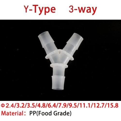 Dia 2.4mm ~15.8mm Water Connector PP Food Grade Y Type 3-way Splitter Pipe Tube Hose Joint Adapter Tapered Head Translucent