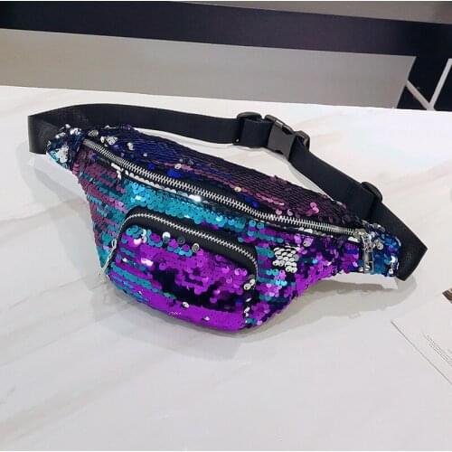 10PCS / LOT Unisex Fashion Sequin Waist Fanny Pack Belt Bag Pouch Travel Hip Purse Mens Womens Waist Packs