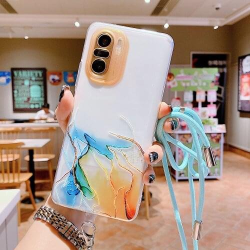 Watercolor Clear Lanyard Case For Xiaomi 11 Ultra Redmi Note 10 9 Pro K40 Pro P0CO X3 NFC M3 POCO F3 Soft TPU Marble Cover Back