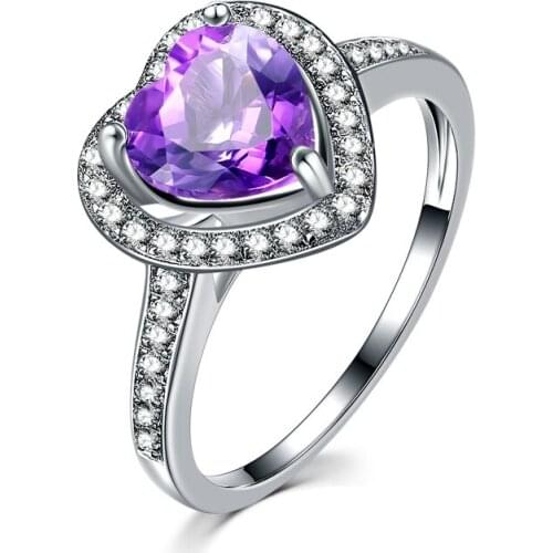 Drop Shipping silver ring natural Purple tanzanite Womens ring Zircon inlaid Gift for Females Fine crystal Jewelry