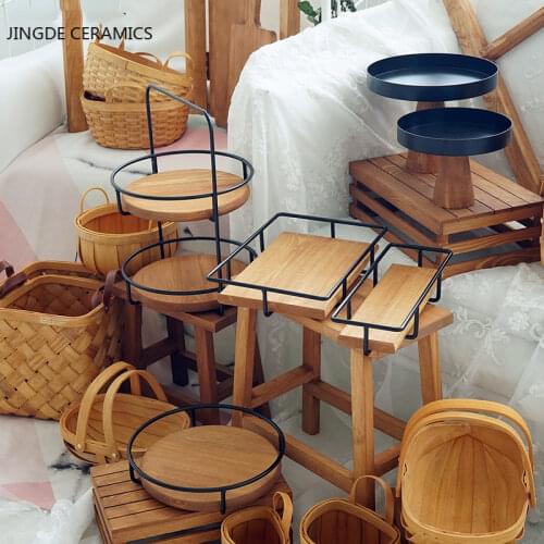 Direct red brown series wooden dessert tray Mori cake stand party props dessert table wedding theme party arrangement