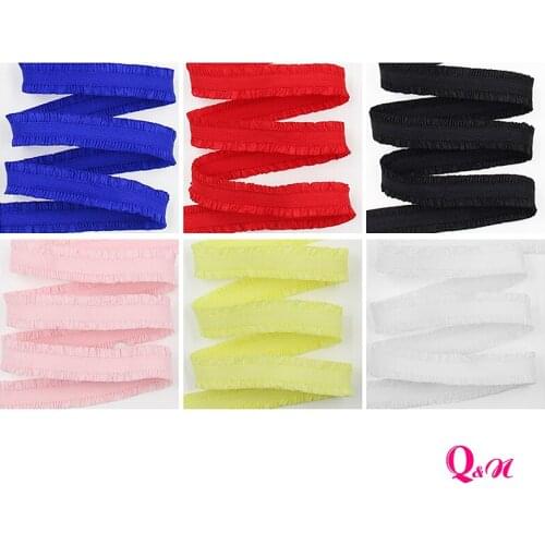 Q&N ribbon wholesale/OEM 13mm 20 yds elastic webbing with ruffle on the edge folded over elastic FOE for hair tie