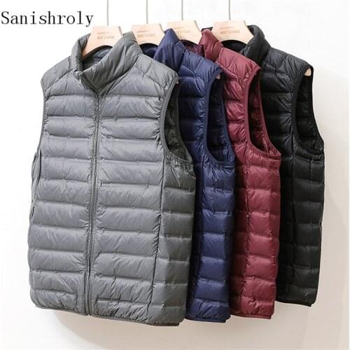 Plus Size 3XL Men White Duck Down Vest Jacket Autumn Winter Ultra Light Sleeveless Waistcoat Coat Male Sand Collar Warm Tank