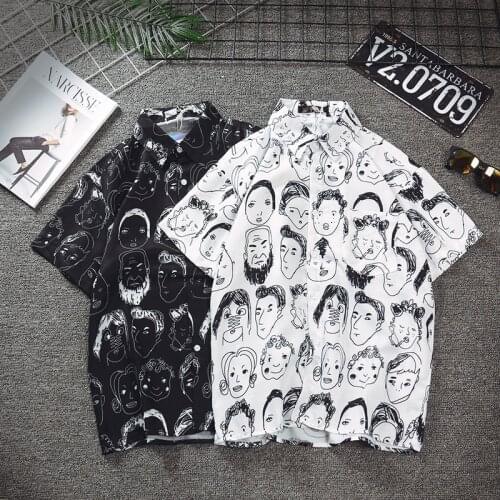 Cartoon graffiti Shirt summer couple short-sleeved shirt Harajuku wind youth Beach Holiday Shirts Tops shirt tide