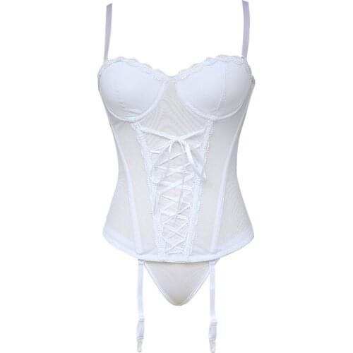 Sexy Womens Underwear Corset Push Up Lingerie Transparent Lace Bustiers with Cup Corsets Goth Black Bodice White Corselet