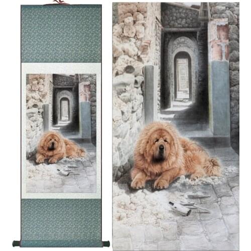 Dog silk art painting Chinese Art Painting Home Office Decoration Chinese cute dog painting