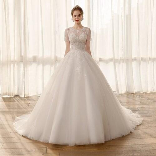 SL-6802 short sleeve wedding ball gown princess vestidos de novia lace appliques crystal bridal dresses wedding dress real price