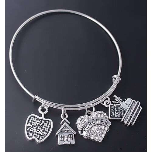 Ancient Teacher Apple Metal Pendant bangle School Teacher Symbol Jewelry Bracelet