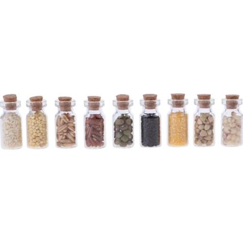 9pc Mini Dried Food Glass Jar Groceries For 1/12 Dollhouse Kitchen Accessory