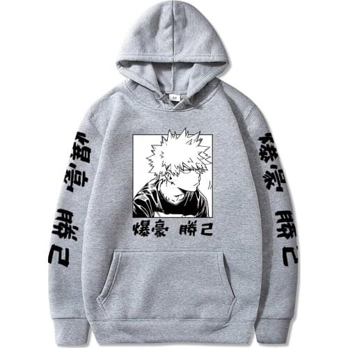 My Hero Academia Bakugo Hoodies Sweatshirts Warm Pullover Harajuku Letter Printing Hooded Streetswear Fashion Clothes Plus Size