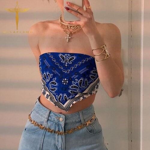 Sexy Strapless Tube Top Womens Summer Vintage Print Bandage Bow Blue Tank Vests Femme Wrap Chest Contrast Color Slim Crop Tops