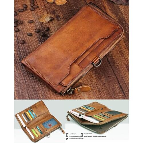 Vintage Genuine Leather Wallet Men Wallet Leather men purse Long Clutch Wallet Money holder male wallet coin Purse card holder