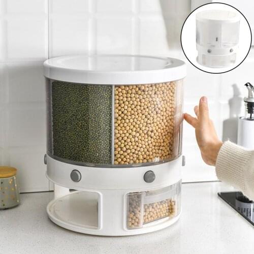 Rotating Divided Box Grain Storage Container Organizer with Lids Sealed Cans Tank for Nuts Beans