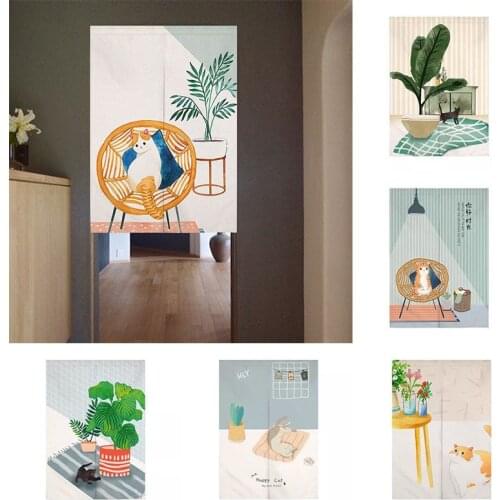 Cartoon Cat Bedroom Kitchen Partition Curtain Half Panel Curtaiin Door Curtain Home Decoration