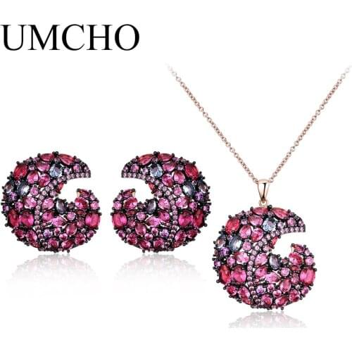 UMCHO 925 Sterling Silver Stud Earrings Necklaces For Women Birthday Wedding Statement Romantic Gift Jewelry Set