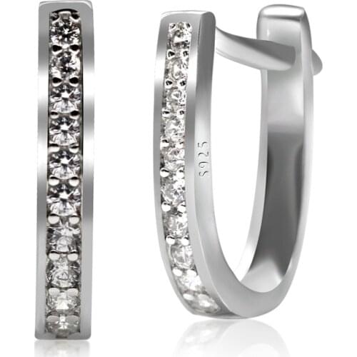 Dazzling CZ Stone Hoop Earrings 925 Sterling Silver Earrings For Women Girls Thai Silver Classic Style Fine Jewelry