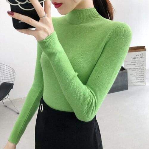 Fashion 2021 Autumn Winter Women Sweater Knitted Half Turtleneck Casual Soft Jumper Fashion Slim Femme Elasticity Pullover