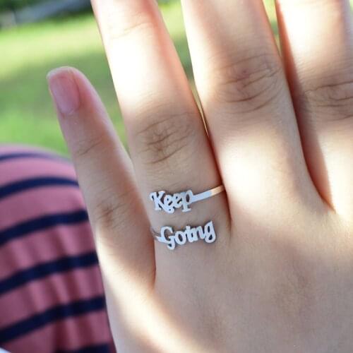 European and American fashion, retro letters Keep Going ring female personality simple inspirational ring
